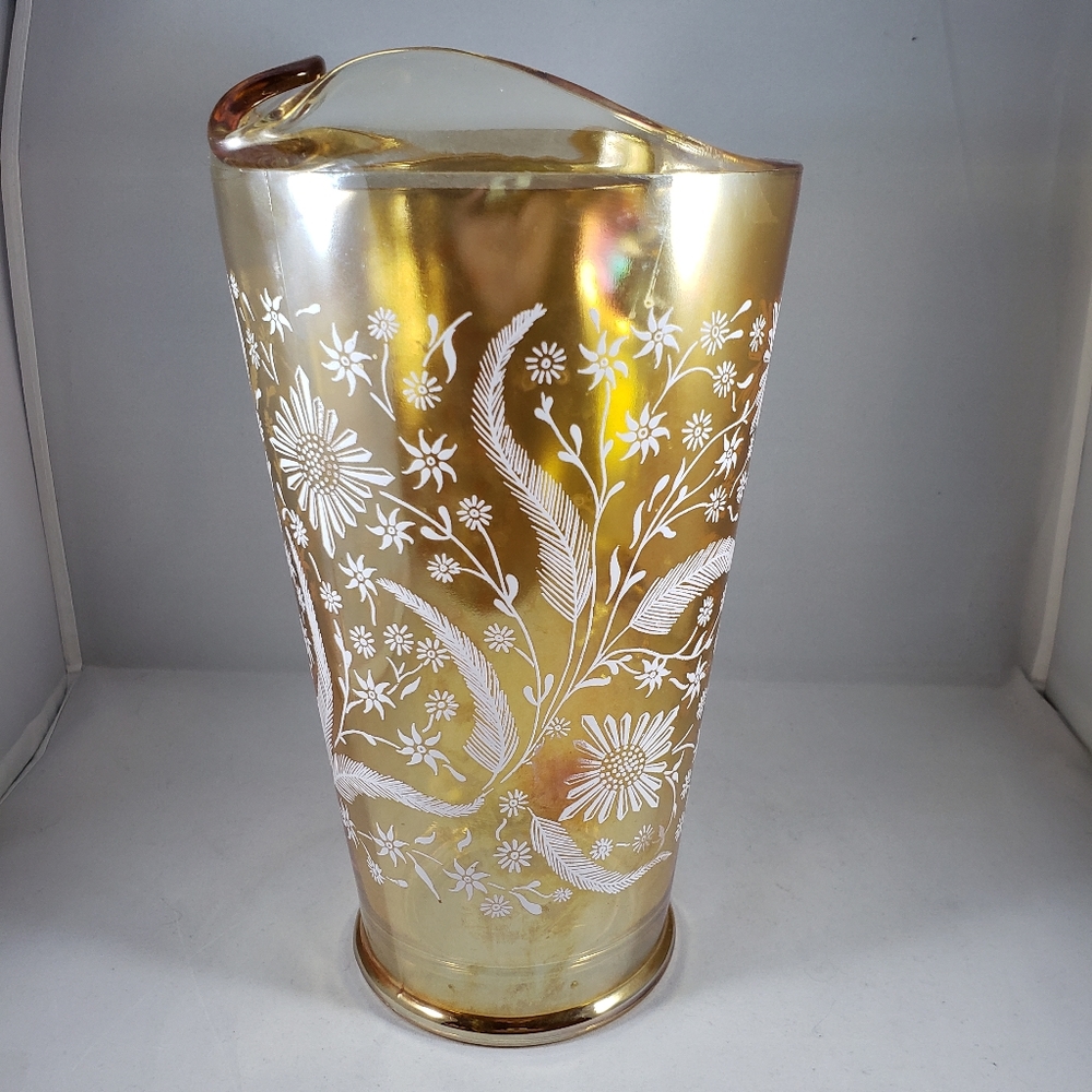 Jeanette Cosmos Carnival Glass Pitcher in Marigold